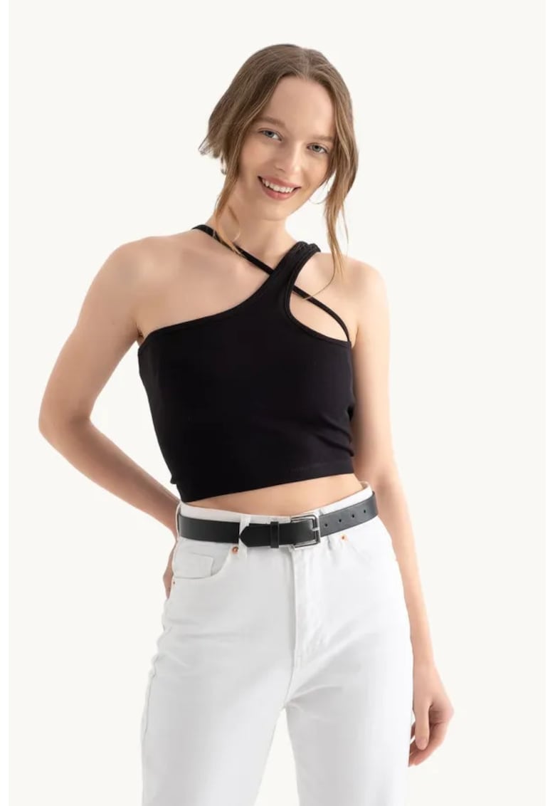 Top scurt - femei - top scurt simplu fara maneci pe un umar - negru -