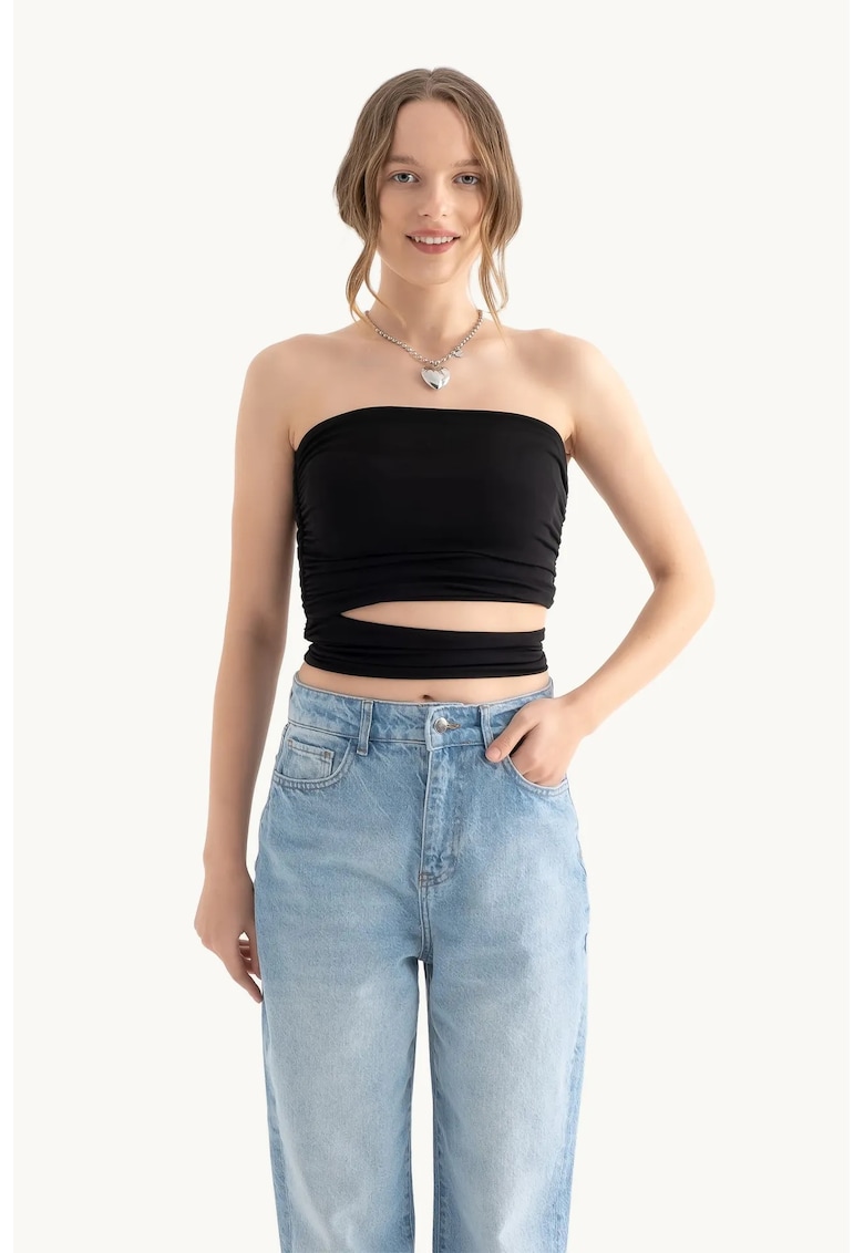Top bandeau fara bretele - decupat - negru - textil