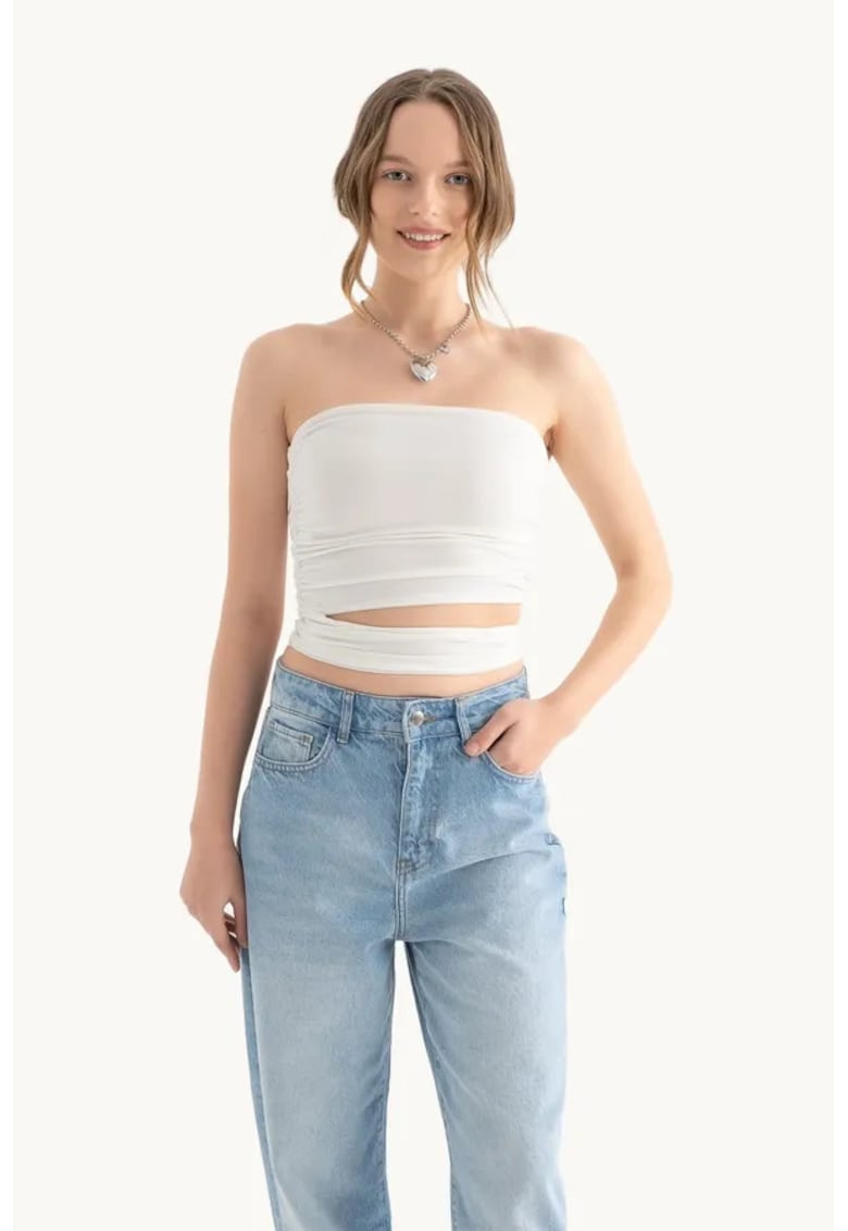 Top bandeau fara bretele - decupat - alb - textil