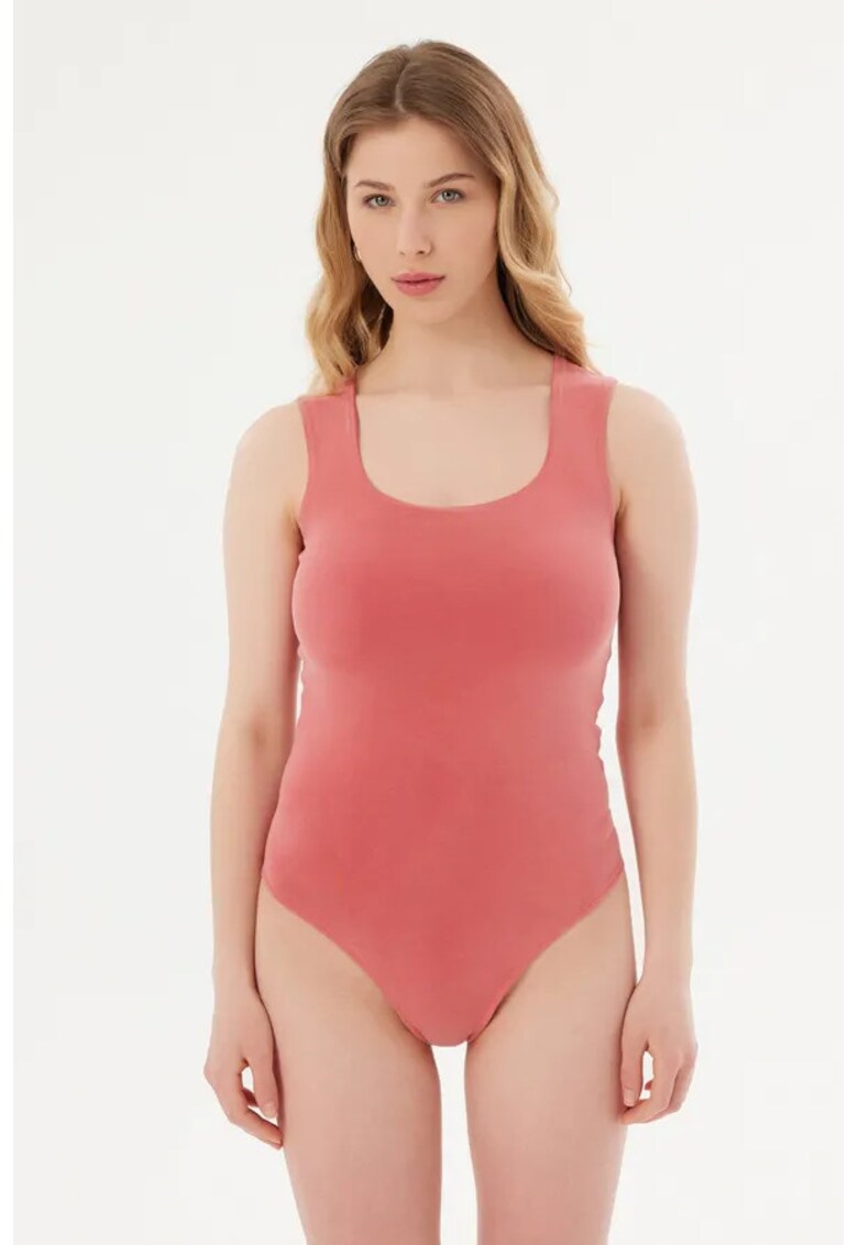 Body fara maneci - decolteu rotund - roz - jerseu