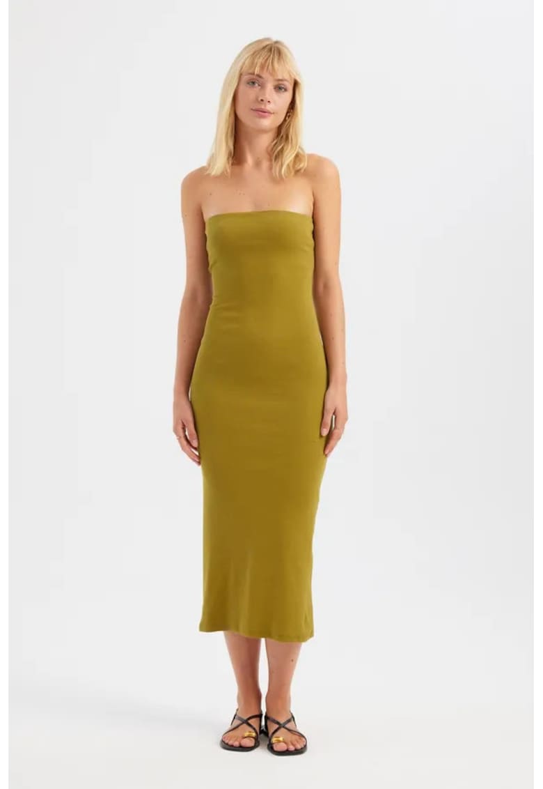 Rochie maxi - simpla fara bretele - verde - jerseu