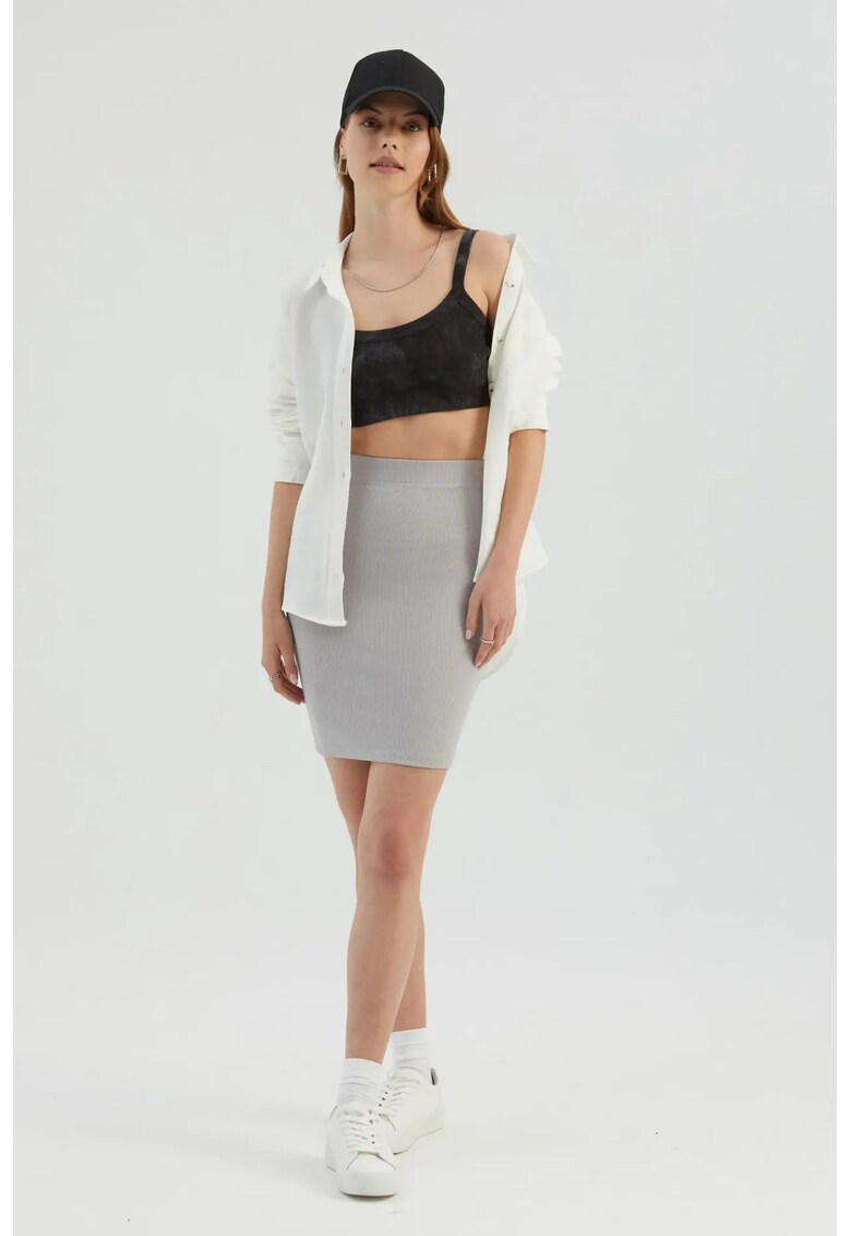 Fusta mini dama talie inalta - textil - gri