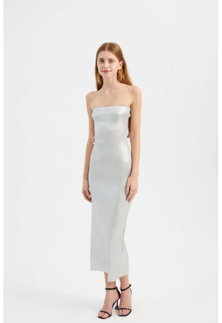 Rochie maxi - fara bretele - gri - jerseu -