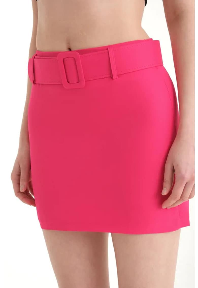 Fusta mini dama talie inalta - textil - roz