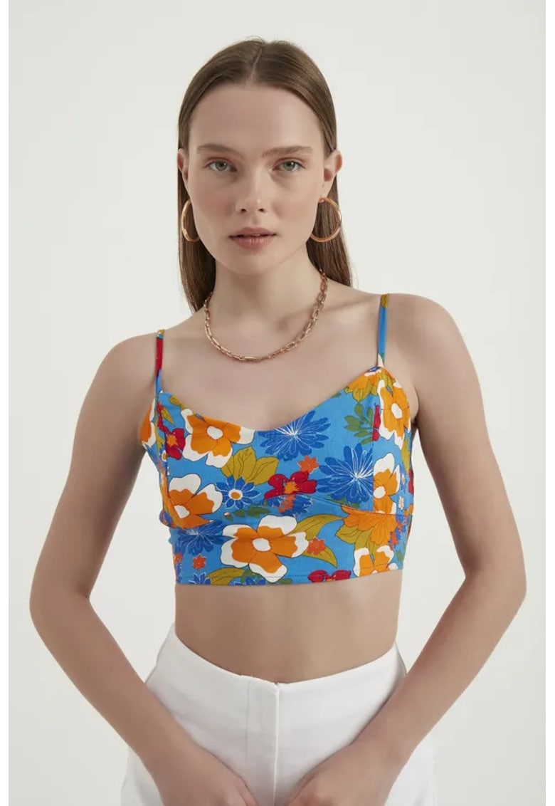 Top scurt - floral - multicolor - textil