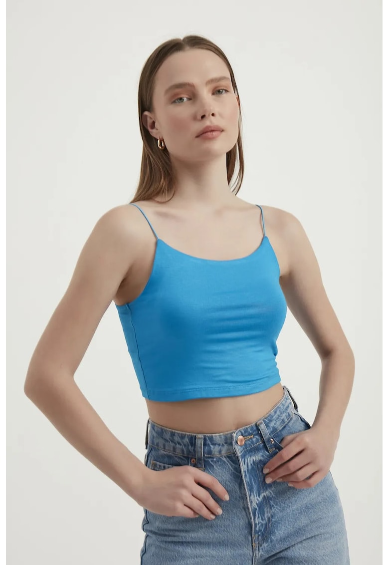 Top Crop Basic - bretele spaghetti - albastru - jerseu