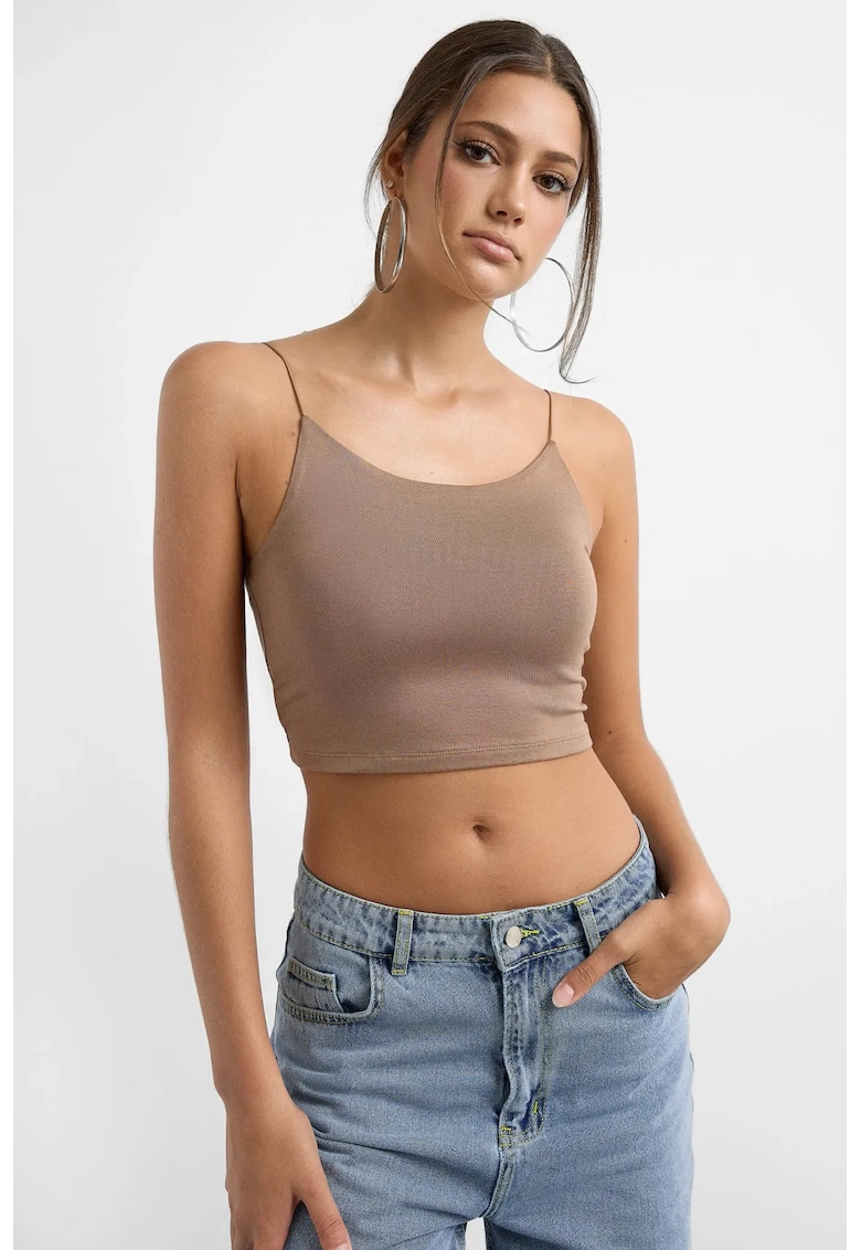 Top scurt - cu bretele spaghetti - albastru - material moale