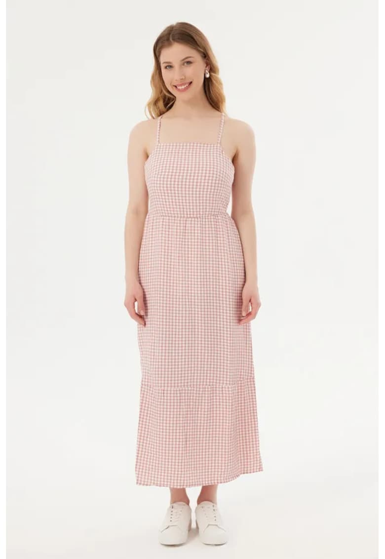 Rochie maxi - guler patrat - bretele spaghetti - textil