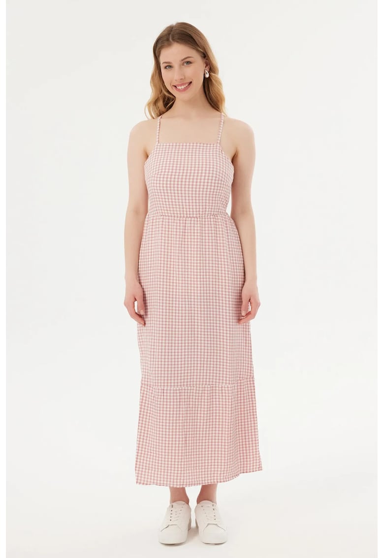 Rochie maxi - guler patrat - bretele spaghetti - textil