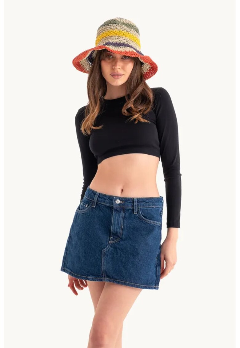 Top dama - simplu - decolteu rotund - negru - jerseu