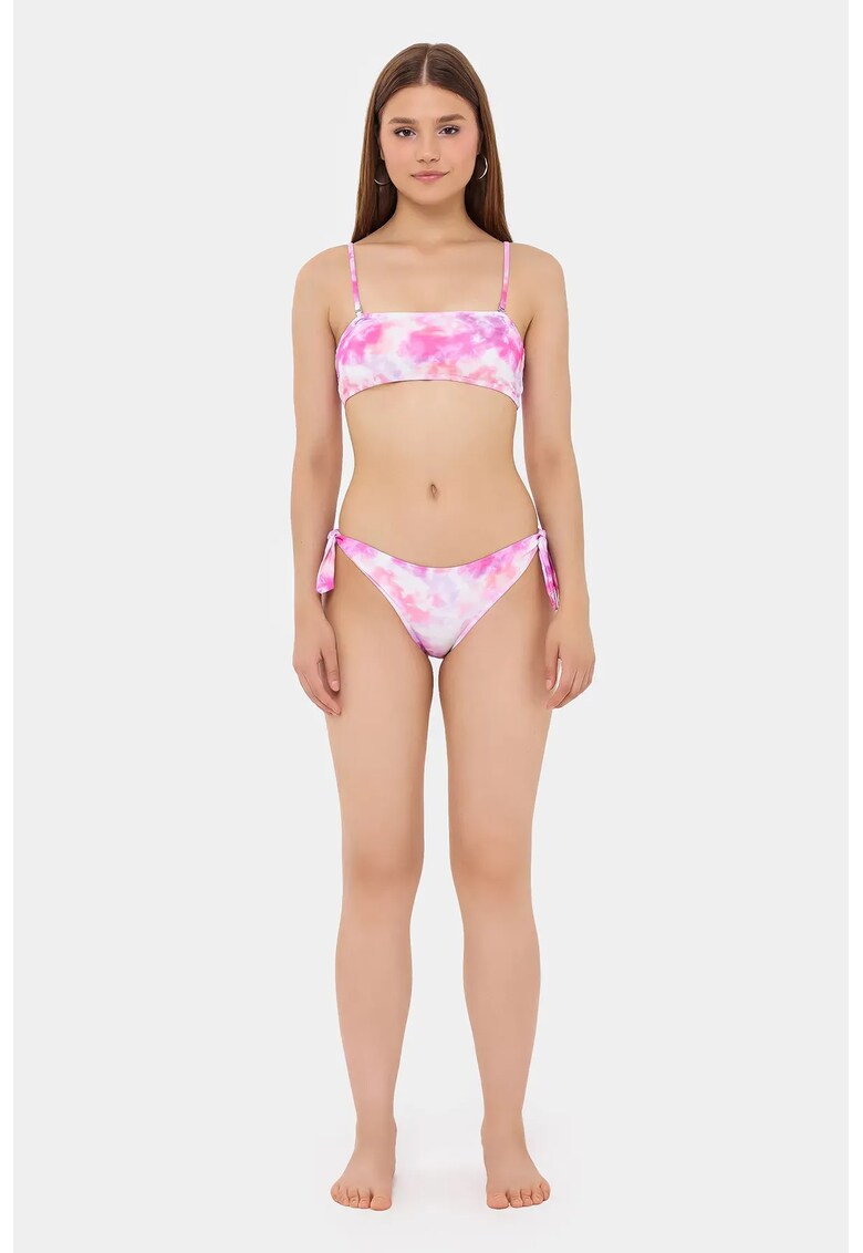 Set bikini - bandeau cu legaturi laterale - roz - textil