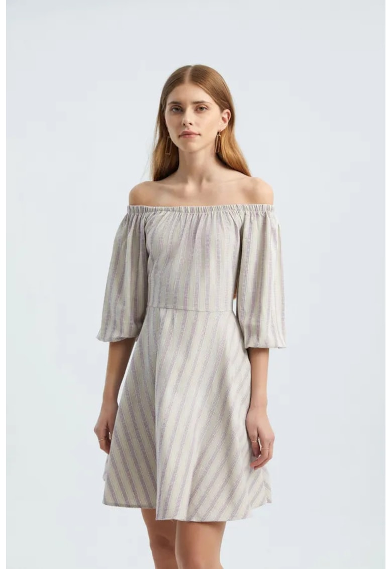 Rochie mini - cu dungi - umeri goi - violet - textil
