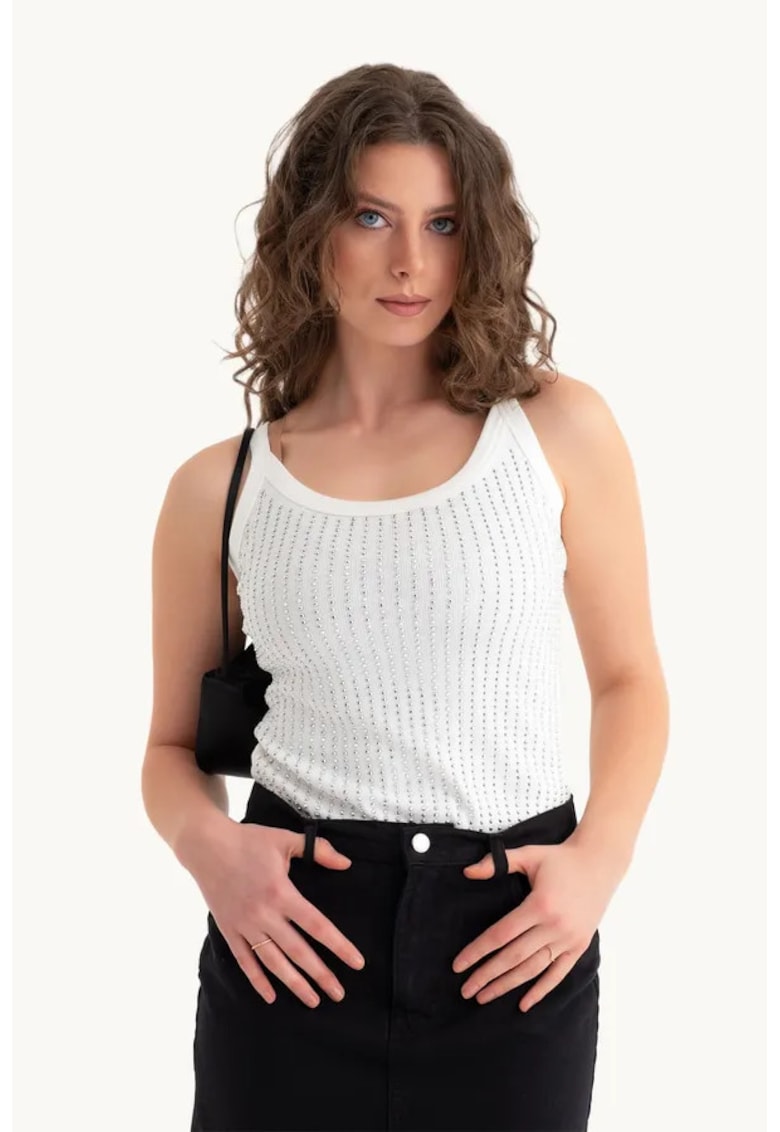 Maiou - cu guler rotund - nervuri - alb - jerseu