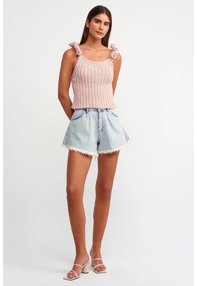 Top tricotat - fara maneci - decolteu rotund - roz - jerseu -