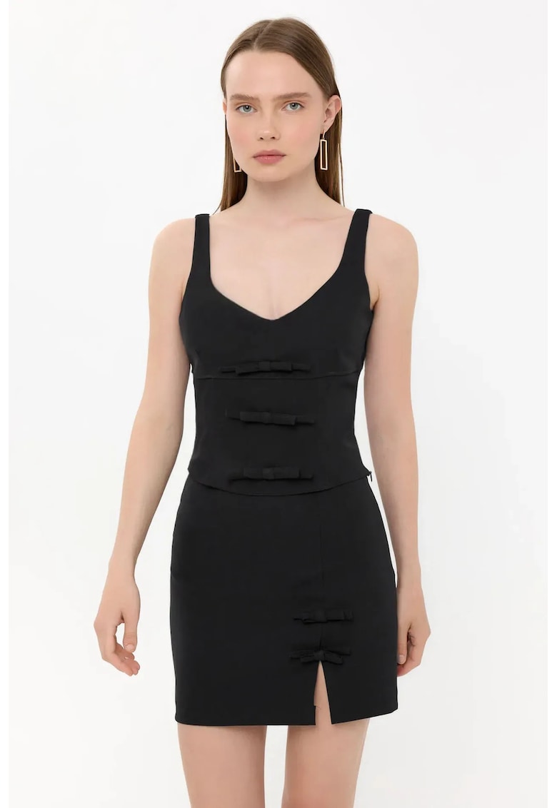 Fusta mini dama - poliester - talie inalta - negru