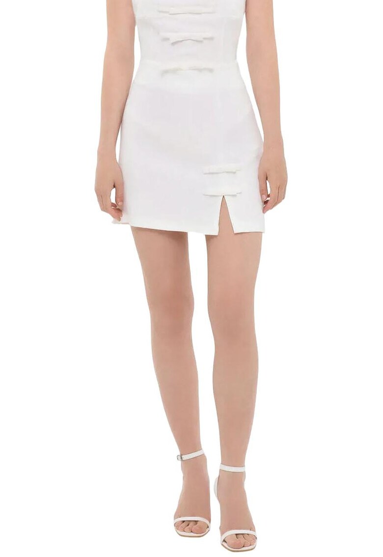 Fusta mini dama - poliester - talie inalta - alb