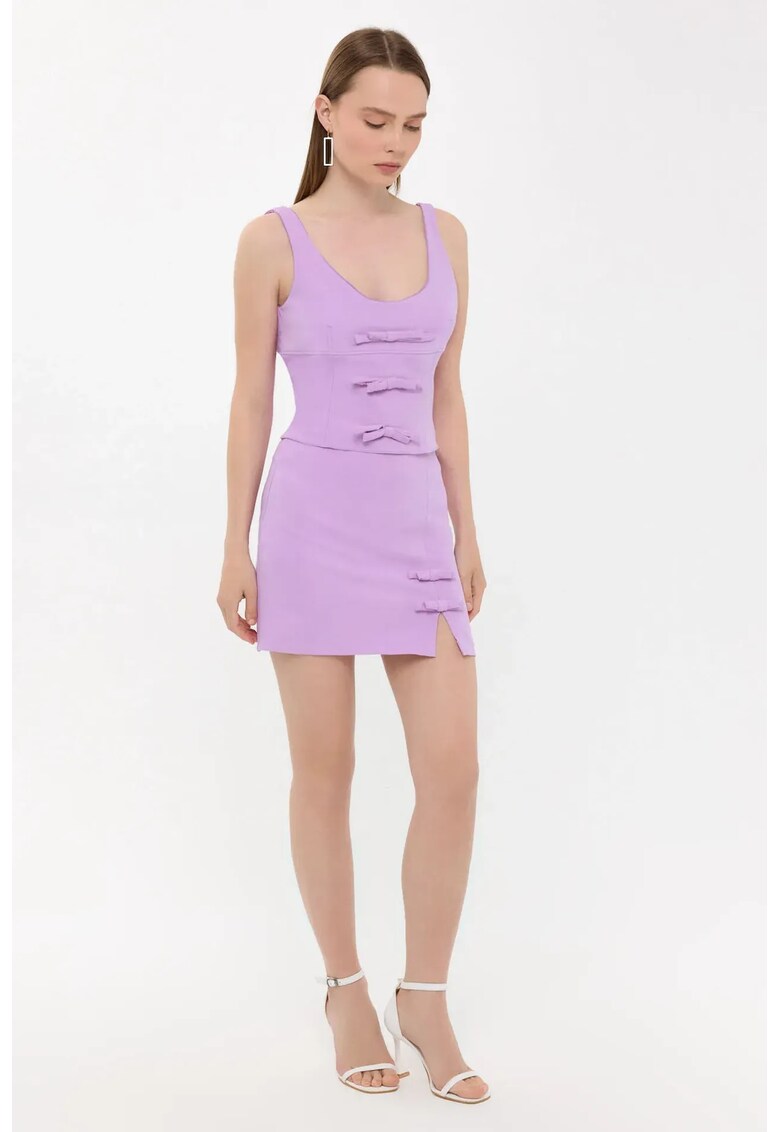 Fusta mini dama - poliester - talie inalta - violet