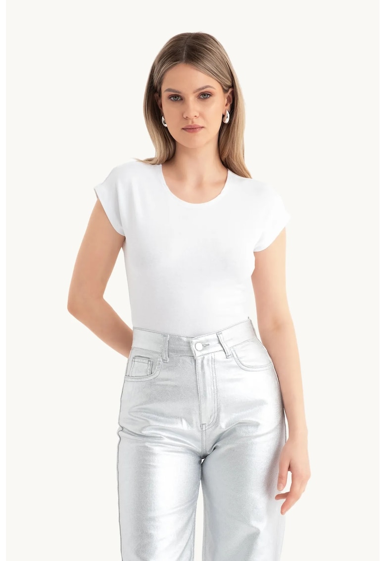 Tricou dama - jerseu - decolteu rotund - alb