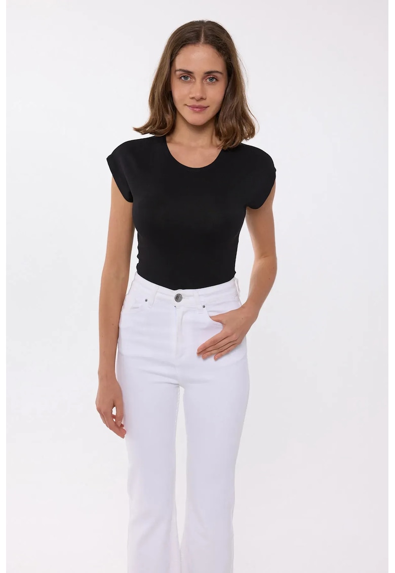 Tricou dama jerseu - decolteu rotund - negru