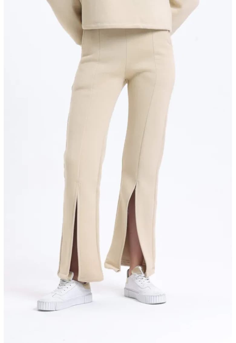 Pantaloni de trening - talie inalta - crapaturi - textil - natural -