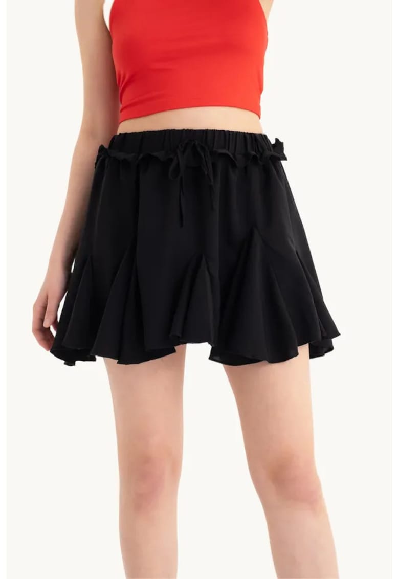 Fusta mini plisata dama - textil - talie inalta - detaliu in talie - negru