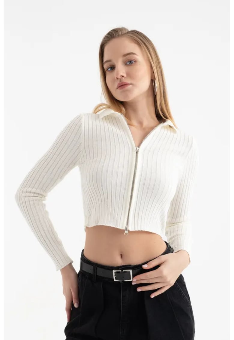 Cardigan crop cu fermoar