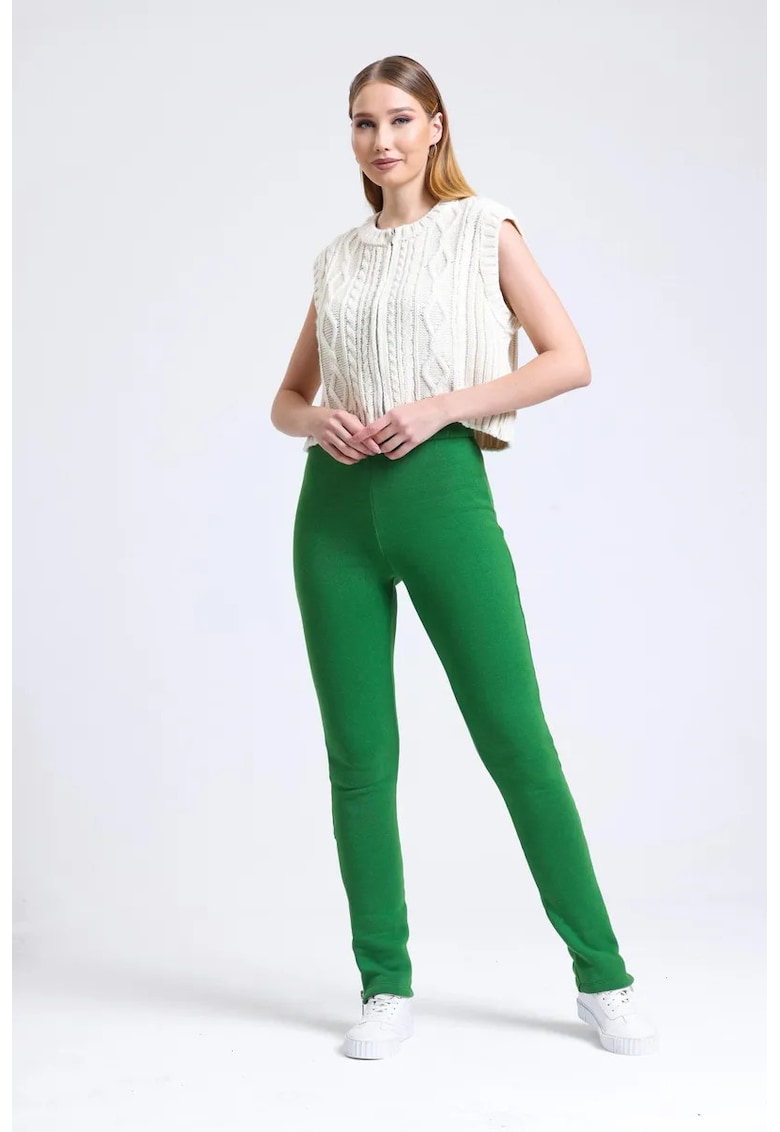 Pantaloni de trening - talie inalta - crapaturi cu fermoar - textil