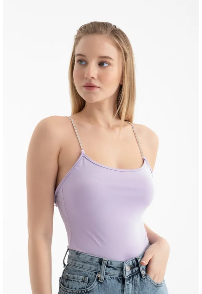 Body cu decolteu rotund - bretele Diamante - violet - textil