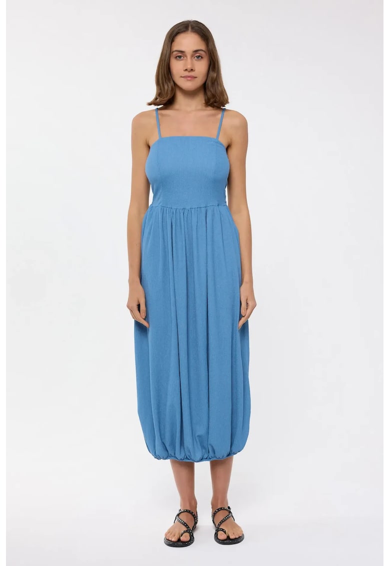 Rochie midi - bretele spaghete - albastra - poliester si elastan