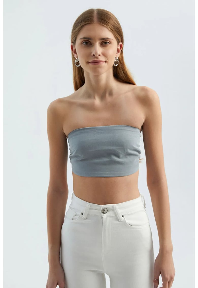 Top scurt - fara bretele - elegant - gri - textil