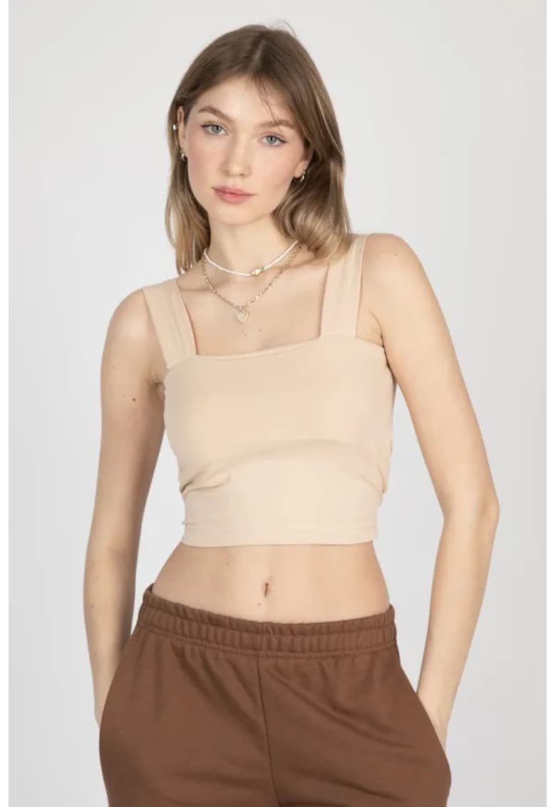 Top crop - decolteu patrat - bej - textil