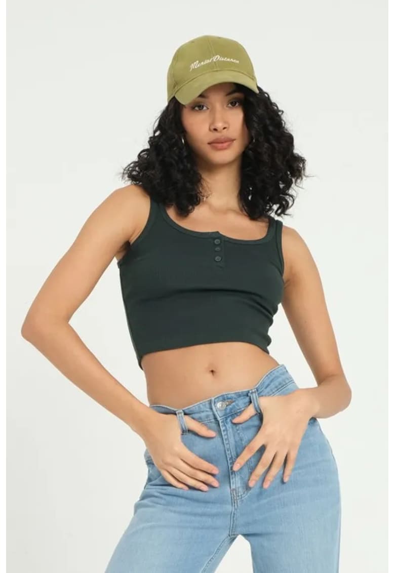 Maiou guler patrat - nervuri - verde - jerseu