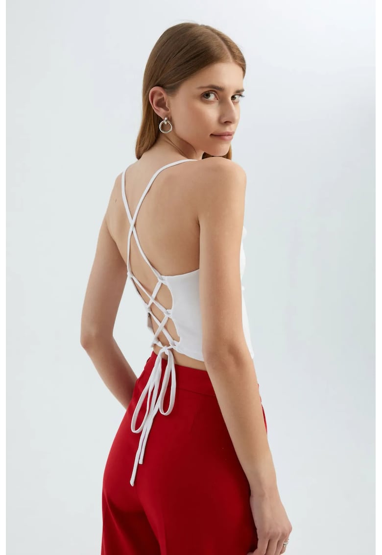 Top cu bretele spaghete - detaliu la spate - jerseufwqfwq - Alb