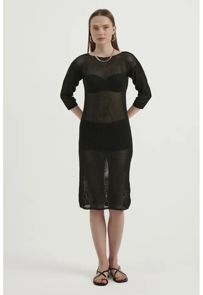 Rochie - midi - decolteu rotund - tricot - Negru -