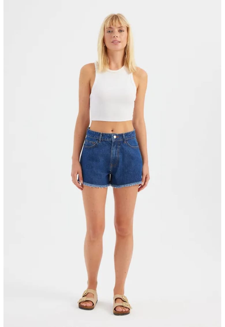 Pantaloni scurti dama - talie inalta - denim - albastru