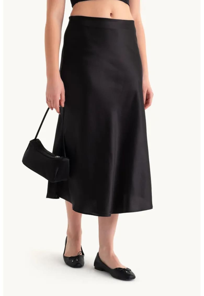 Fusta midi dama - satin - talie inalta - negru