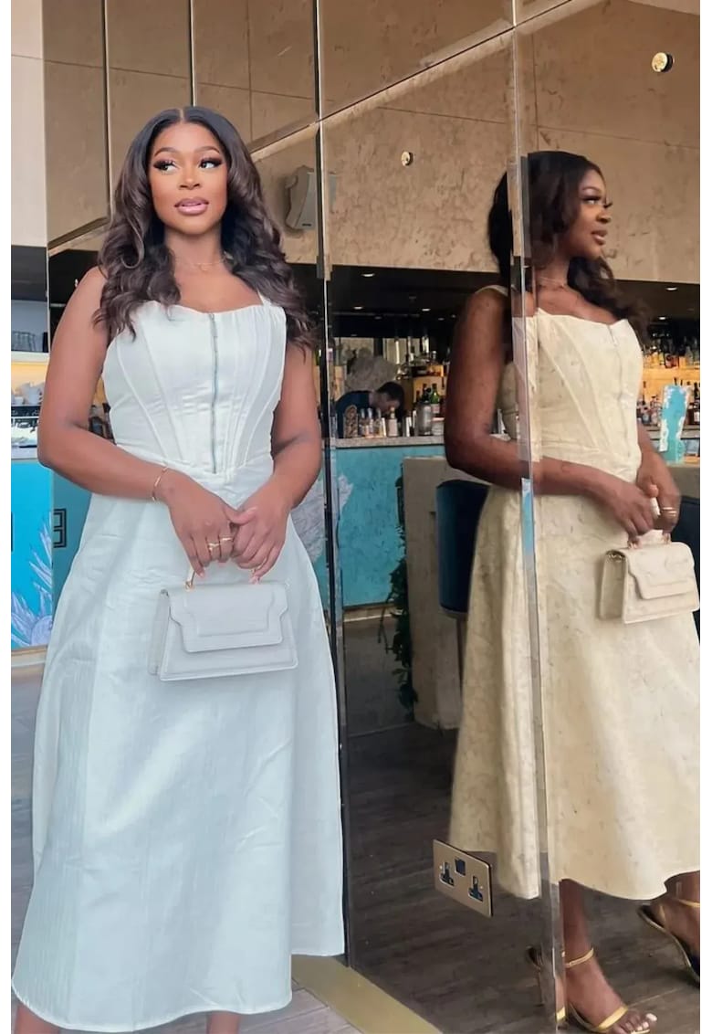 Rochie maxi - linie A - decolteu inima - bretele late - bej - textil