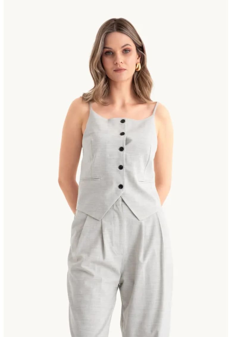 Top cu bretele fine si nasturi - gri - textil