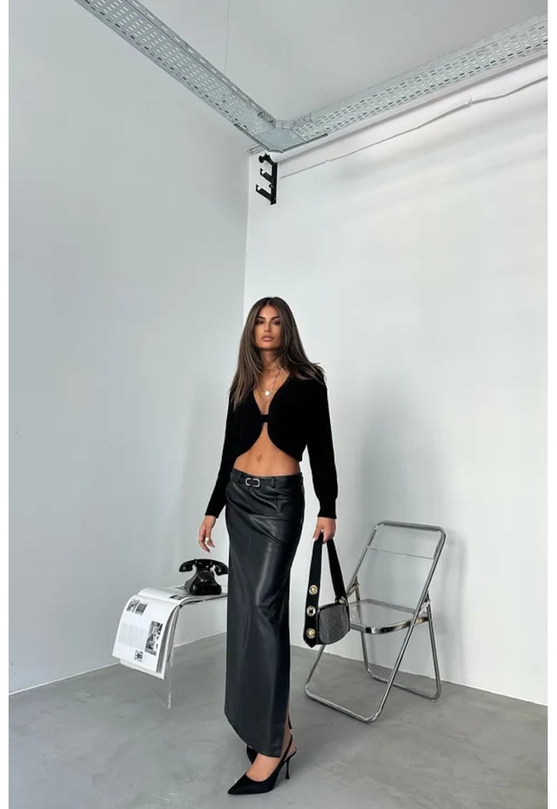 Pulover dama - cardigan supradimensionat - decolteu in V - negru - tricot