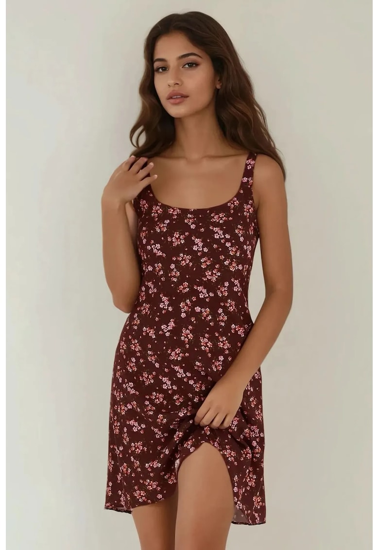 Rochie mini - mulata cu imprimeu - maro - textil