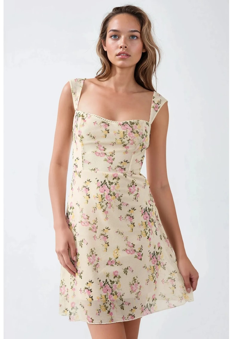 Rochie mini - imprimeu - roz - tul