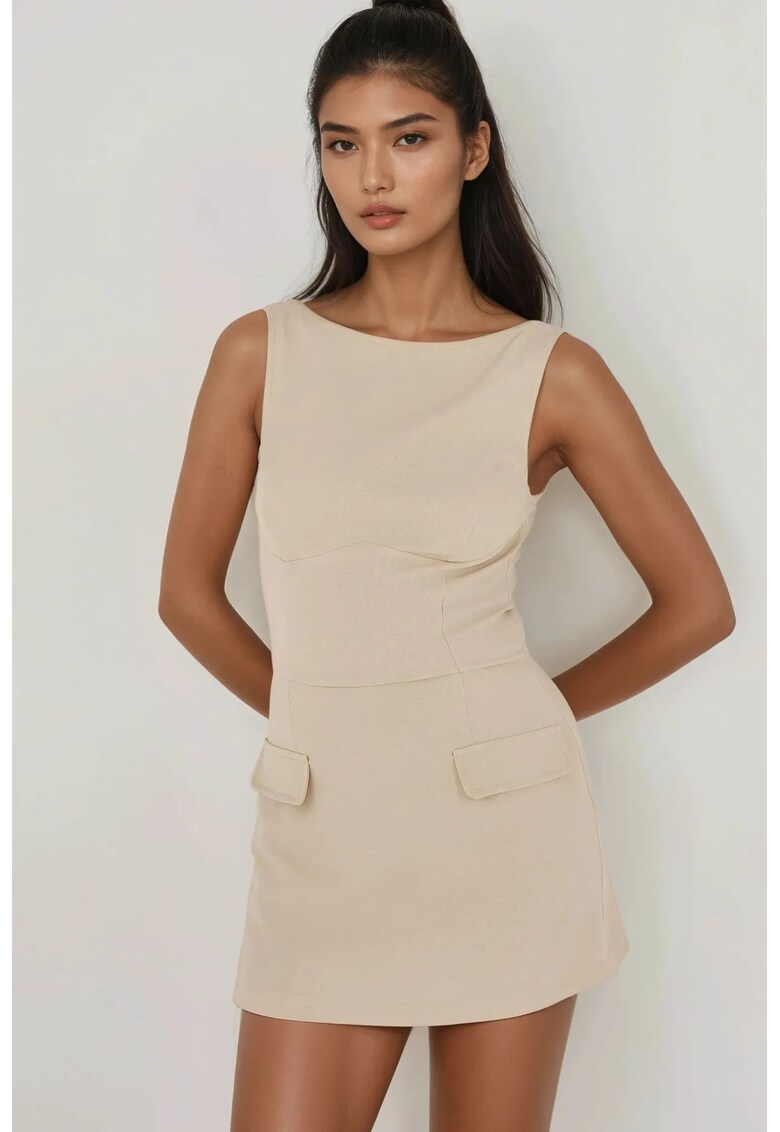 Rochie mini mulata cu pantaloni scurti - bej - material textil