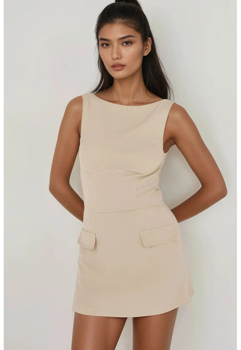 Rochie mini mulata cu pantaloni scurti - bej - material textil