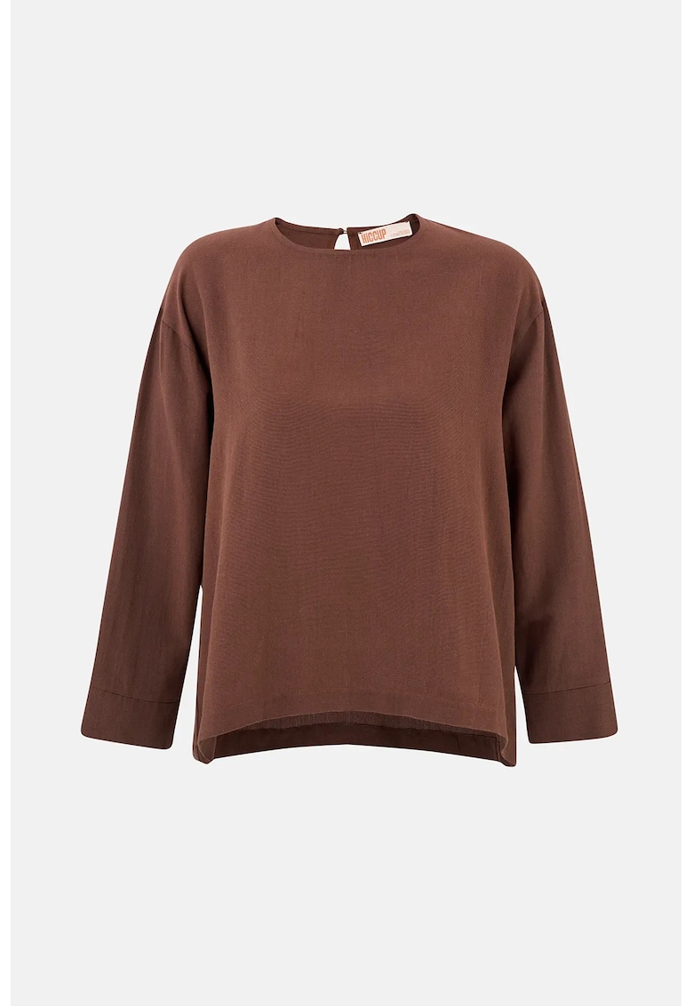 Top dama din amestec de in - maneci lungi - maro ciocolatiu