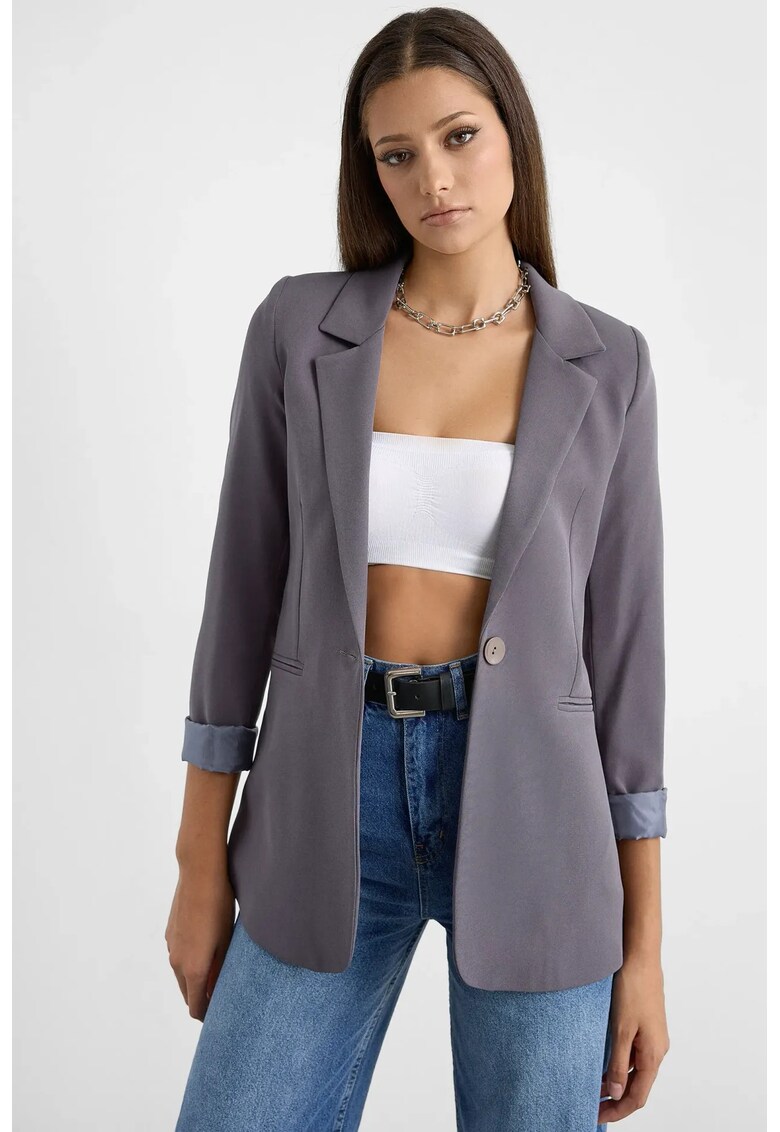 Sacou pentru dama cu nasturi - poliester - gri
