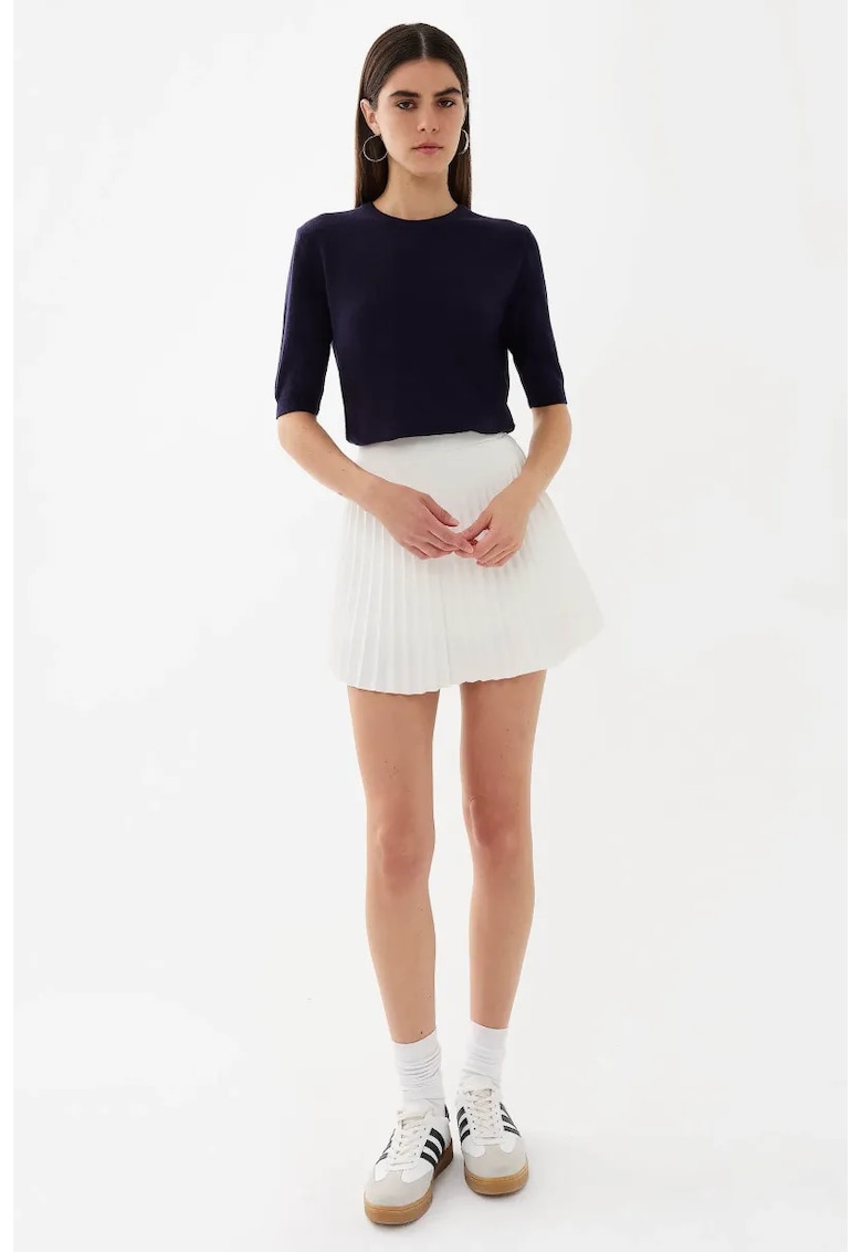 Pulover tricotat - maneca scurta - albastru - acril