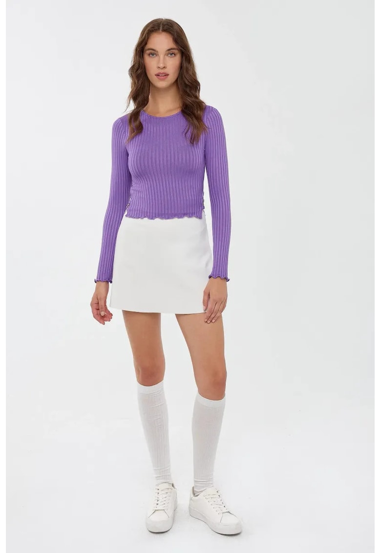 Pulover dama - bluza tricotata - guler rotund - slim fit - violet - jerseu