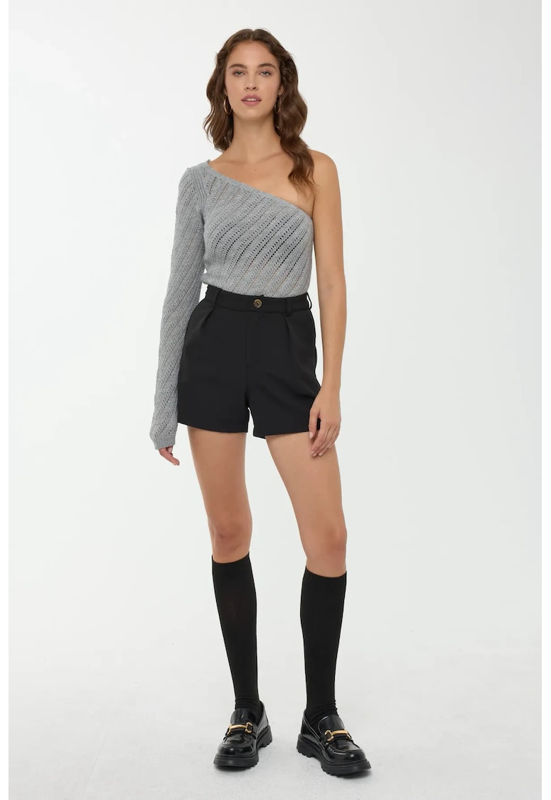 Pulover dama - bluza tricotata cu o maneca - gri - fabricat din material tricotat