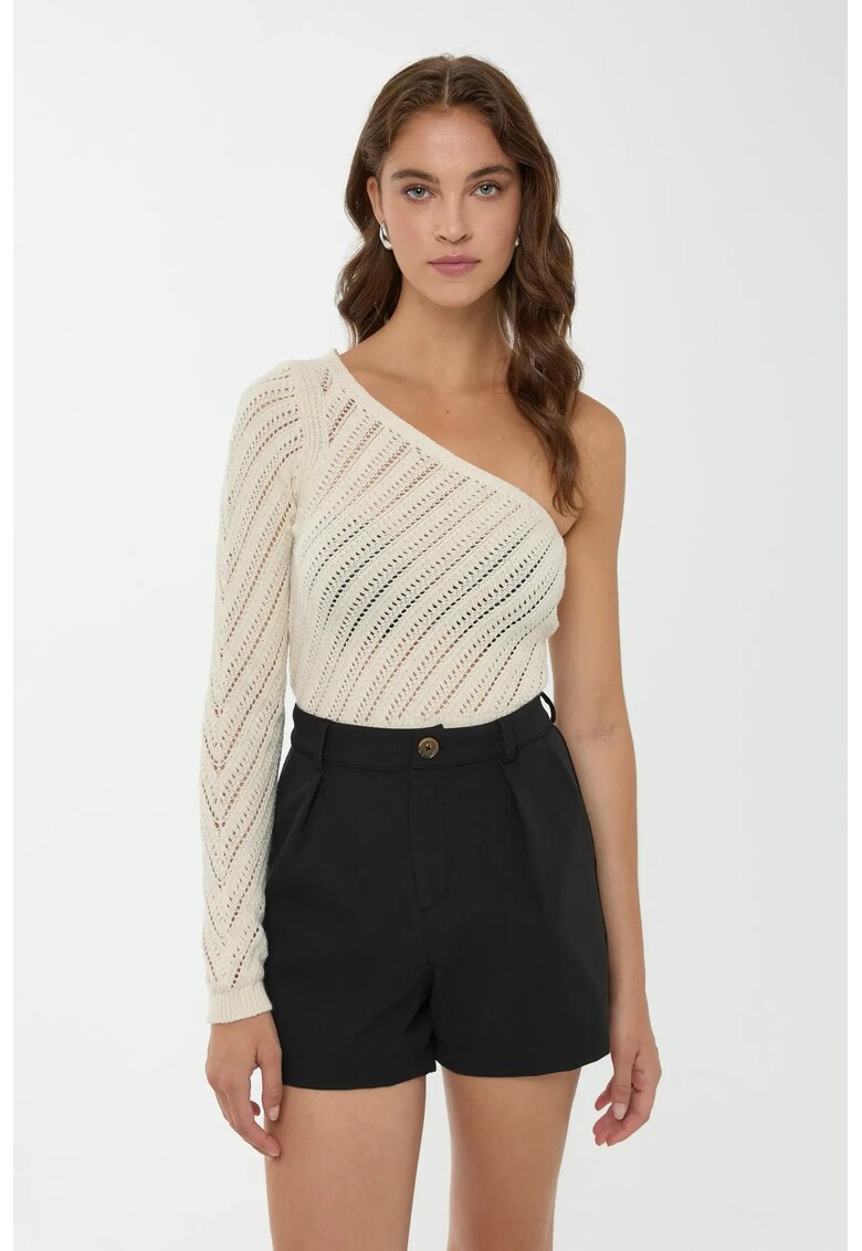 Pulover dama - tricotat - cu o maneca - bej