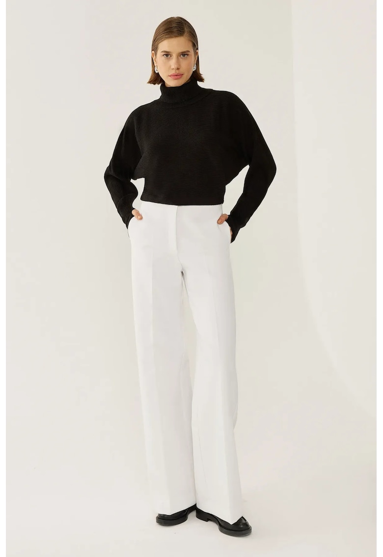 Pulover dama - cu guler inalt - croiala relaxata - negru - tricot